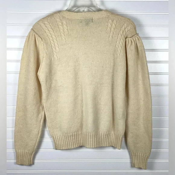 Land’s End Shetland’s 100% Wool Sweaterer Size Small Cream Cable Knit Fisherman - Picture 5 of 7